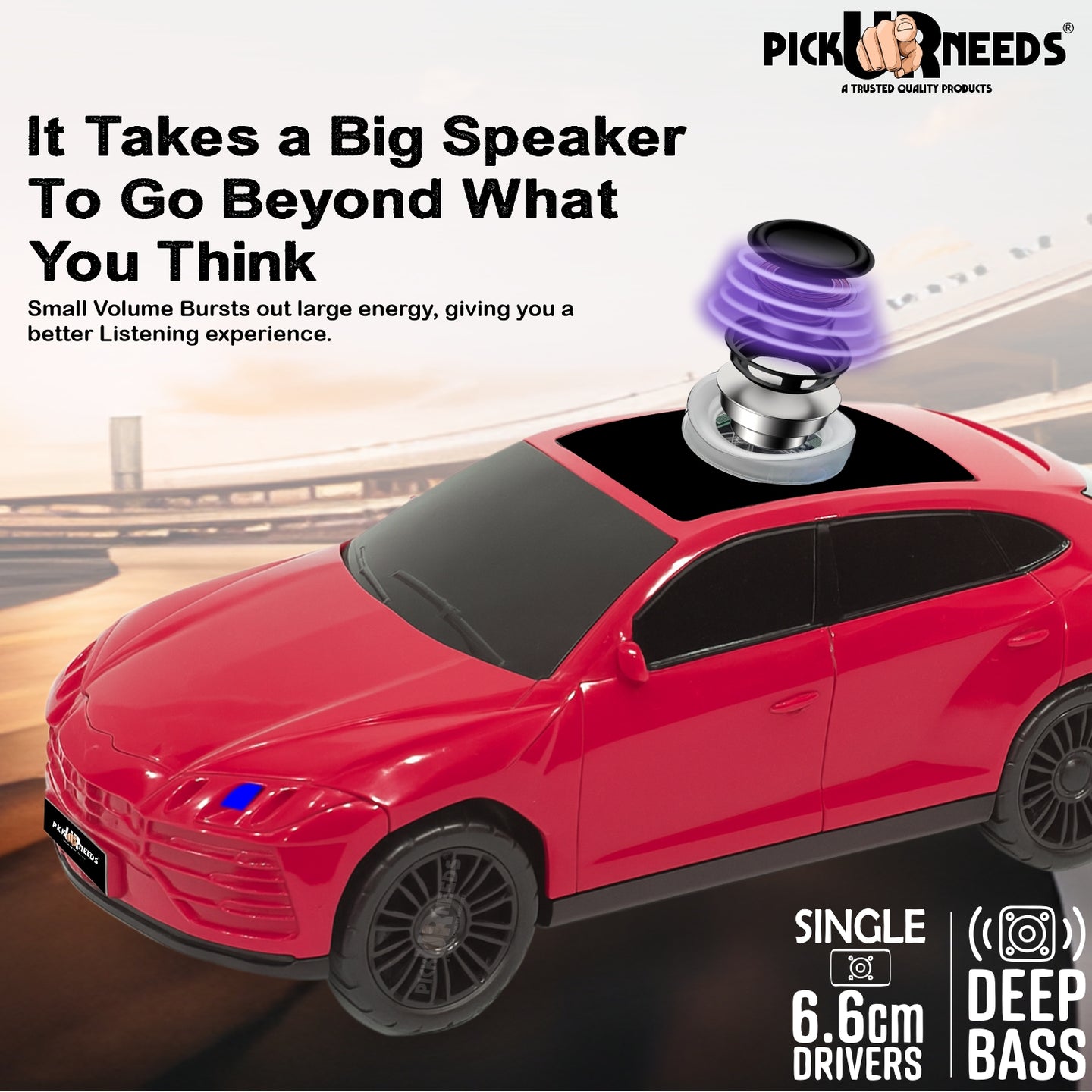 Pick Ur Needs Rechargeable Car-Shaped Speaker – RGB LED Light, USB/FM/SD Card, Type-C, 1200mAh